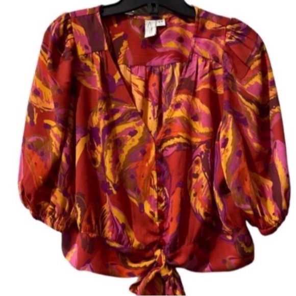 NWOT Joie Parsley Ballon VNeck Waits Tie Cropped Blouse Size M - Picture 7 of 12